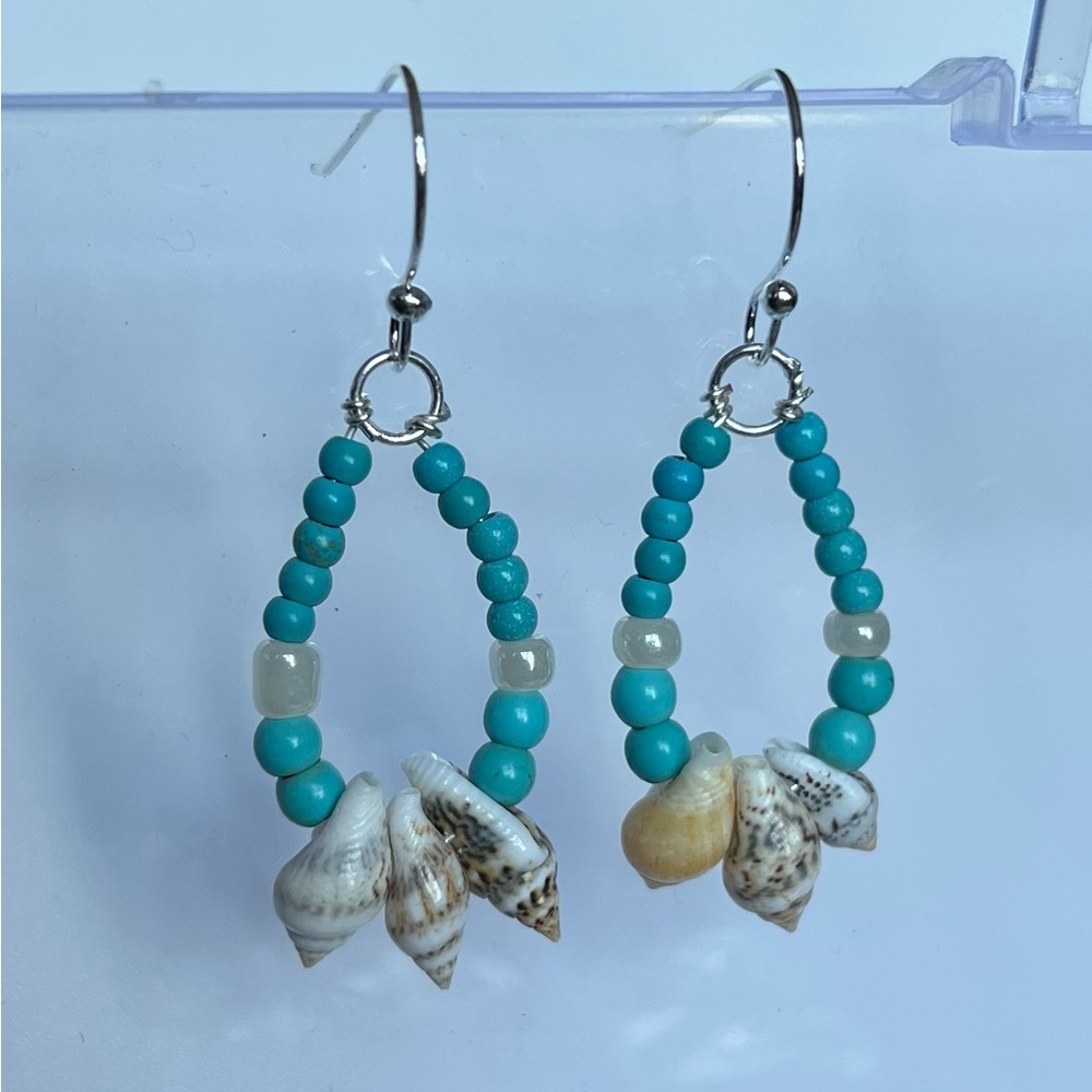 Turquoise Beaded Shell Earrings
